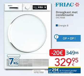 Promoties Friac droogkast met condensatie dkc7050e - Friac - Geldig van 01/03/2023 tot 31/03/2023 bij Eldi