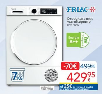 Promoties Friac droogkast met warmtepomp dkw7100e - Friac - Geldig van 01/03/2023 tot 31/03/2023 bij Eldi