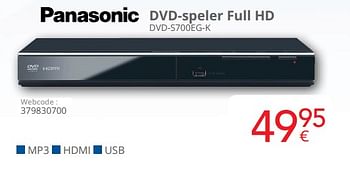 Promotions Panasonic dvd-speler full hd dvd-s700eg-k - Panasonic - Valide de 01/03/2023 à 31/03/2023 chez Eldi