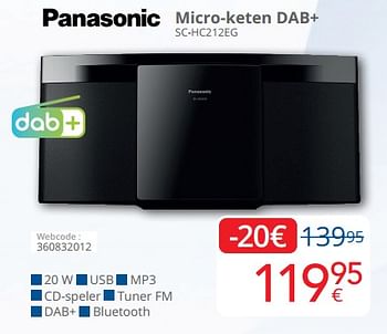 Promoties Panasonic micro-keten dab+ sc-hc212eg - Panasonic - Geldig van 01/03/2023 tot 31/03/2023 bij Eldi
