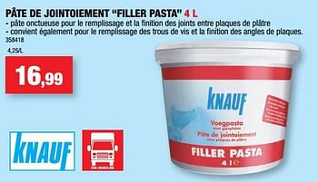Promotions Pâte de jointoiement filler pasta - Knauf - Valide de 01/03/2023 à 12/03/2023 chez Hubo