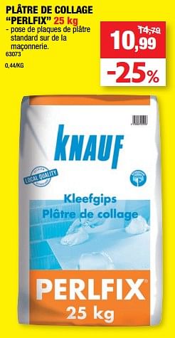 Promotions Plâtre de collage perlfix - Knauf - Valide de 01/03/2023 à 12/03/2023 chez Hubo