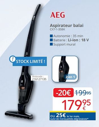 Promotions Aeg aspirateur balai cx7-1-35bk - AEG - Valide de 01/03/2023 à 31/03/2023 chez Eldi