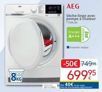 Promotions Aeg sèche-linge avec pompe à chaleur t7dbel86 - AEG - Valide de 01/03/2023 à 31/03/2023 chez Eldi