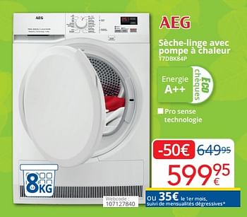 Promotions Aeg sèche-linge avec pompe à chaleur t7dbk84p - AEG - Valide de 01/03/2023 à 31/03/2023 chez Eldi