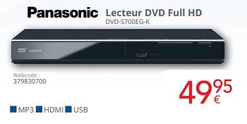Promotions Panasonic lecteur dvd full hd dvd-s700eg-k - Panasonic - Valide de 01/03/2023 à 31/03/2023 chez Eldi