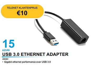 Promoties Azuri usb 3.0 ethernet adapter - Azuri - Geldig van 28/02/2023 tot 31/03/2023 bij Auva