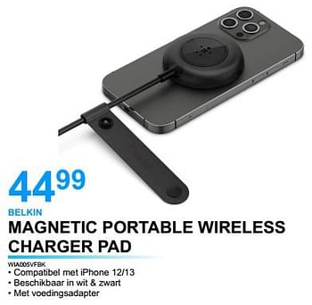 Promoties Belkin magnetic portable wireless charger pad wia005vfbk - BELKIN - Geldig van 28/02/2023 tot 31/03/2023 bij Auva