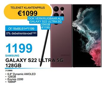 Promoties Samsung galaxy s22 ultra 5g 128gb - Samsung - Geldig van 28/02/2023 tot 31/03/2023 bij Auva