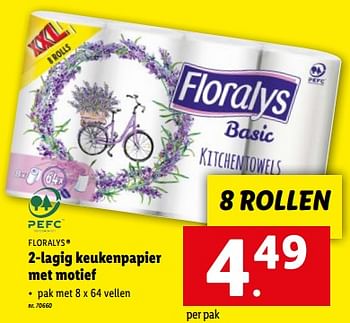 Promoties 2-lagig keukenpapier met motief - Floralys - Geldig van 08/03/2023 tot 14/03/2023 bij Lidl
