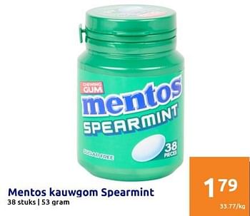 Promoties Mentos kauwgom spearmint - Mentos - Geldig van 01/03/2023 tot 07/03/2023 bij Action
