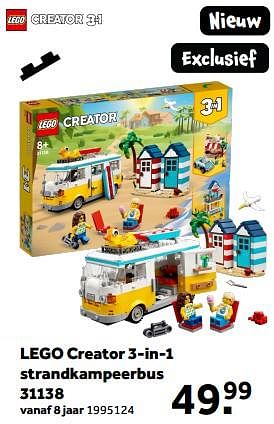Promoties Lego creator 3-in-1 strandkampeerbus 31138 - Lego - Geldig van 01/03/2023 tot 31/03/2023 bij Intertoys