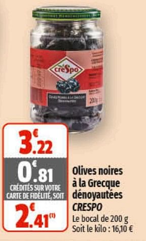 Promotions Olives noires à la grecque dénoyautées crespo - Crespo - Valide de 01/03/2023 à 12/03/2023 chez Coccinelle