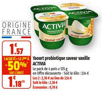 Promotions Yaourt probiotique saveur vanille activia - Danone - Valide de 01/03/2023 à 12/03/2023 chez Coccinelle