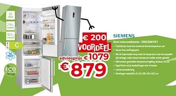 Promotions Siemens koel-vriescombinatie - sskg36n7ict - Siemens - Valide de 02/03/2023 à 31/03/2023 chez Exellent