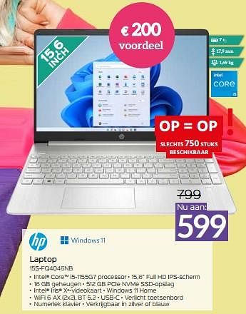 Promoties Hp laptop 15s-fq4046nb - HP - Geldig van 03/03/2023 tot 31/03/2023 bij Selexion
