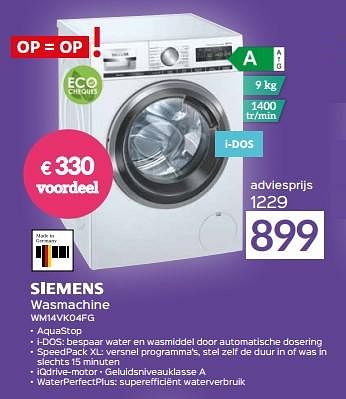 Promoties Siemens wasmachine wm14vk04fg - Siemens - Geldig van 03/03/2023 tot 31/03/2023 bij Selexion