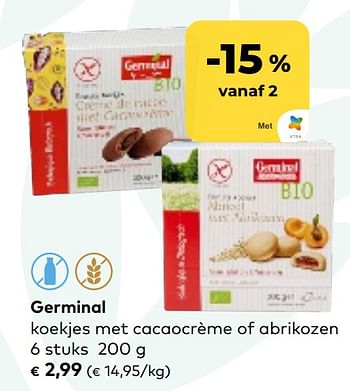 Promoties Germinal koekjes met cacaocrème of abrikozen - Germinal - Geldig van 01/03/2023 tot 31/03/2023 bij Bioplanet