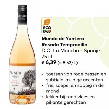 Promoties Mundo de yuntero rosado tempranillo d.o. la mancha - spanje - Rosé wijnen - Geldig van 01/03/2023 tot 31/03/2023 bij Bioplanet