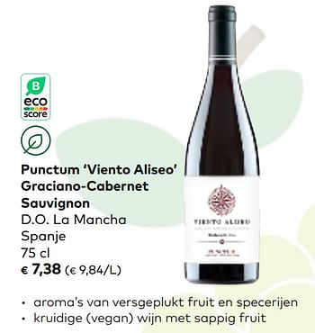 Promoties Punctum viento aliseo graciano-cabernet sauvignon d.o. la mancha spanje - Rode wijnen - Geldig van 01/03/2023 tot 31/03/2023 bij Bioplanet
