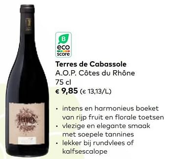 Promoties Terres de cabassole a.o.p. côtes du rhône - Rode wijnen - Geldig van 01/03/2023 tot 31/03/2023 bij Bioplanet