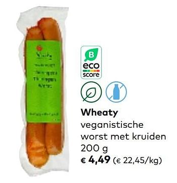 Promoties Wheaty veganistische worst met kruiden - Wheaty - Geldig van 01/03/2023 tot 31/03/2023 bij Bioplanet