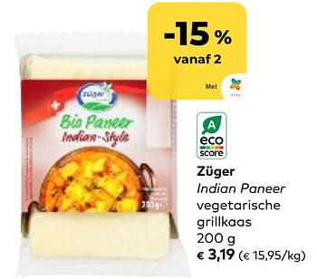 Promoties Züger indian paneer vegetarische grillkaas - Zuger - Geldig van 01/03/2023 tot 31/03/2023 bij Bioplanet