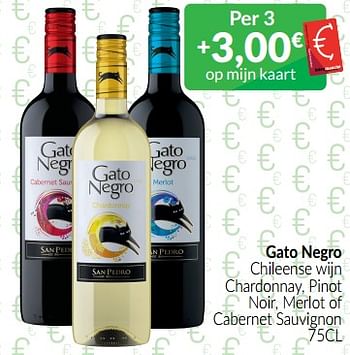 Promoties Gato negro chileense wijn chardonnay, pinot noir, merlot of cabernet sauvignon - Witte wijnen - Geldig van 01/03/2023 tot 31/03/2023 bij Intermarche