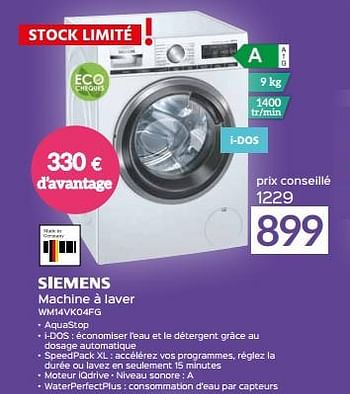 Promotions Siemens machine à laver wm14vk04fg - Siemens - Valide de 03/03/2023 à 31/03/2023 chez Selexion