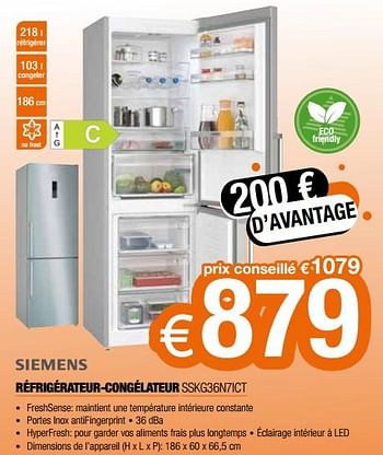 Promotions Siemens réfrigérateur-congélateur sskg36n7ict - Siemens - Valide de 03/03/2023 à 31/03/2023 chez Expert