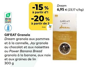 Promotions Gr’eat granola dream - Gr'eat Granola - Valide de 01/03/2023 à 31/03/2023 chez Bioplanet