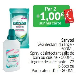 Promotions Sanytol désinfectant du linge , spray désinfectant salle de bain ou cuisine - Sanytol - Valide de 01/03/2023 à 31/03/2023 chez Intermarche