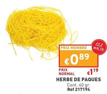 Promotions Herbe de paques - Produit maison - Trafic  - Valide de 08/03/2023 à 13/03/2023 chez Trafic
