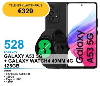 Promoties Samsung galaxy a53 5g + galaxy watch4 40mm 4g 128gb - Samsung - Geldig van 28/02/2023 tot 31/03/2023 bij Derco Systems