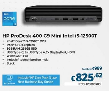 Promoties Hp prodesk 400 g9 mini intel i5-12500t - HP - Geldig van 01/03/2023 tot 31/03/2023 bij Compudeals
