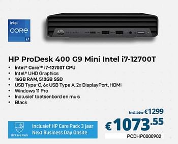 Promoties Hp prodesk 400 g9 mini intel i7-12700t - HP - Geldig van 01/03/2023 tot 31/03/2023 bij Compudeals