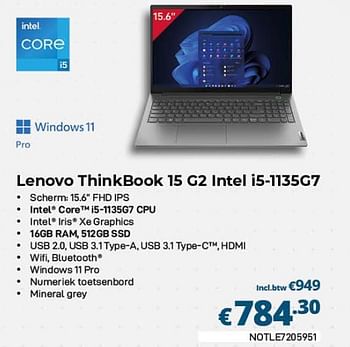 Promoties Lenovo thinkbook 15 g2 intel i5-1135g7 - Lenovo - Geldig van 01/03/2023 tot 31/03/2023 bij Compudeals