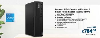 Promoties Lenovo thinkcentre m70s gen 3 small form factor intel i5-12400 - Lenovo - Geldig van 01/03/2023 tot 31/03/2023 bij Compudeals