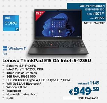 Promoties Lenovo thinkpad e15 g4 intel i5-1235u - Lenovo - Geldig van 01/03/2023 tot 31/03/2023 bij Compudeals