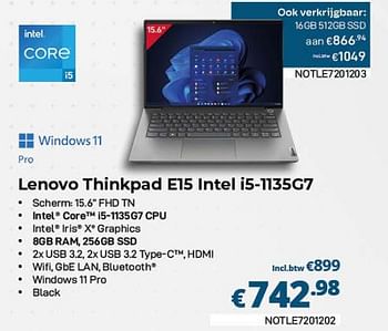 Promoties Lenovo thinkpad intel i5-1135g7 - Lenovo - Geldig van 01/03/2023 tot 31/03/2023 bij Compudeals