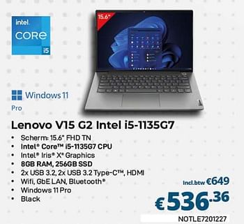 Promoties Lenovo v15 g2 intel i5-1135g7 - Lenovo - Geldig van 01/03/2023 tot 31/03/2023 bij Compudeals