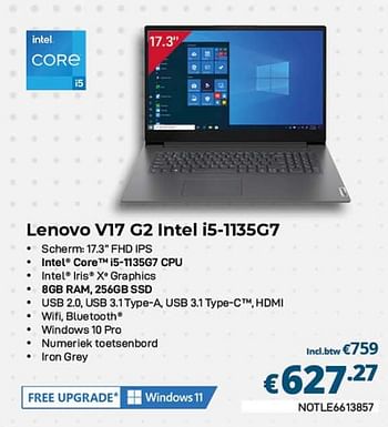 Promoties Lenovo v17 g2 intel i5-1135g7 - Lenovo - Geldig van 01/03/2023 tot 31/03/2023 bij Compudeals