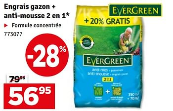 Promoties Engrais gazon + anti-mousse 2 en 1 - Evergreen - Geldig van 07/03/2023 tot 19/03/2023 bij Mr. Bricolage