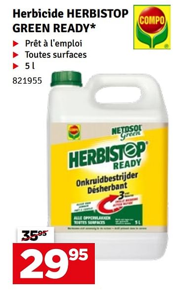 Promoties Herbicide herbistop green ready - Compo - Geldig van 07/03/2023 tot 19/03/2023 bij Mr. Bricolage