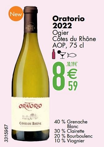 Promoties Oratorio 2022 ogier côtes du rhône aop - Witte wijnen - Geldig van 07/03/2023 tot 03/04/2023 bij Cora
