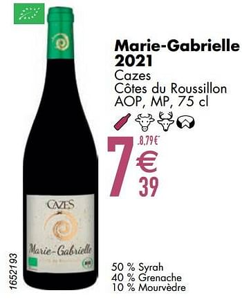 Promoties Marie-gabrielle 2021 cazes côtes du roussillon aop mp - Rode wijnen - Geldig van 07/03/2023 tot 03/04/2023 bij Cora