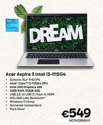 Promoties Acer aspire 3 intel i3-1115g4 - Acer - Geldig van 01/03/2023 tot 31/03/2023 bij Compudeals