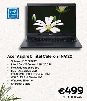 Promoties Acer aspire 5 intel celeron n4120 - Acer - Geldig van 01/03/2023 tot 31/03/2023 bij Compudeals