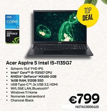 Promoties Acer aspire 5 intel i5-1135g7 - Acer - Geldig van 01/03/2023 tot 31/03/2023 bij Compudeals
