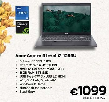 Promoties Acer aspire 5 intel i7-1255u - Acer - Geldig van 01/03/2023 tot 31/03/2023 bij Compudeals